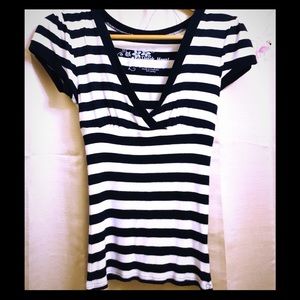 Striking Knit Navy & White V Neck Sweater